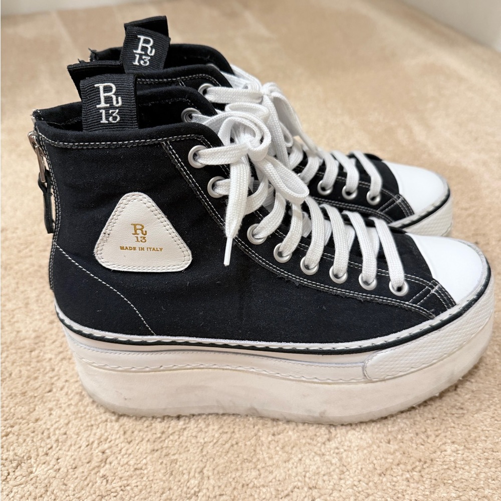 R13 Black and White High-Top Platform Sneakers - Picture 2 of 8
